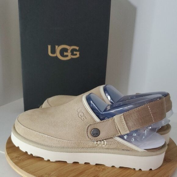 UGG Mens Goldencoast Clog Size US 9 Beige Suede Slingback Slide Sandal NWT - Picture 4 of 10